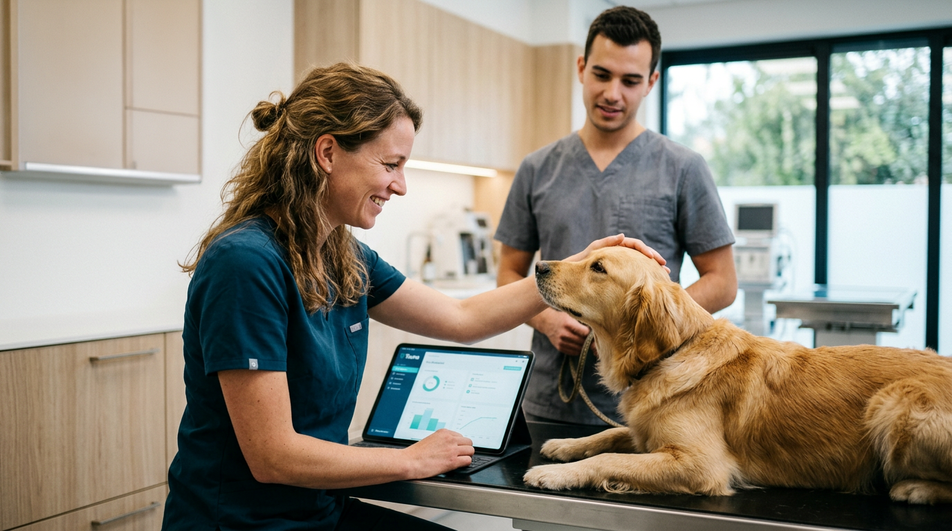 Dierenarts en hond in spreekkamer